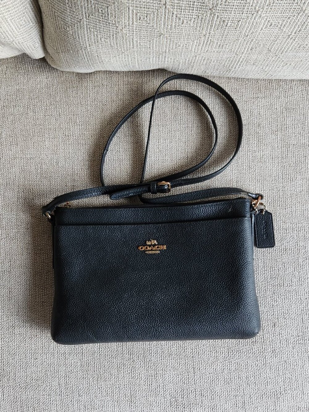 COACH black pebble leather Journal Crossbody zip close with outside pocket